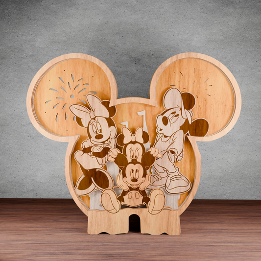 Cartoon Mouse Family Multilayer SVG – Cute Mouse Head Laser Cut File for Disney-Inspired Nursery Decor, Kids Room, Birthday Gift