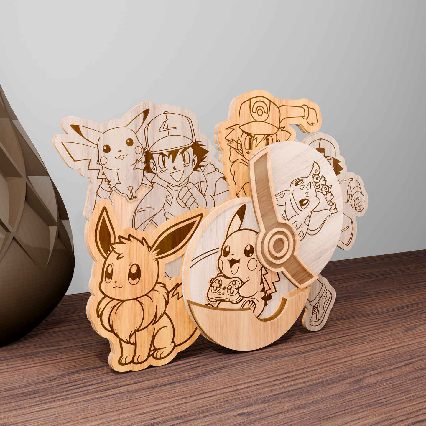 Anime Gamer Pikachu & Friends Multilayer SVG – Cute Pokemon-Inspired Laser Cut File for Wall Decor, Kids Room, Otaku Gift