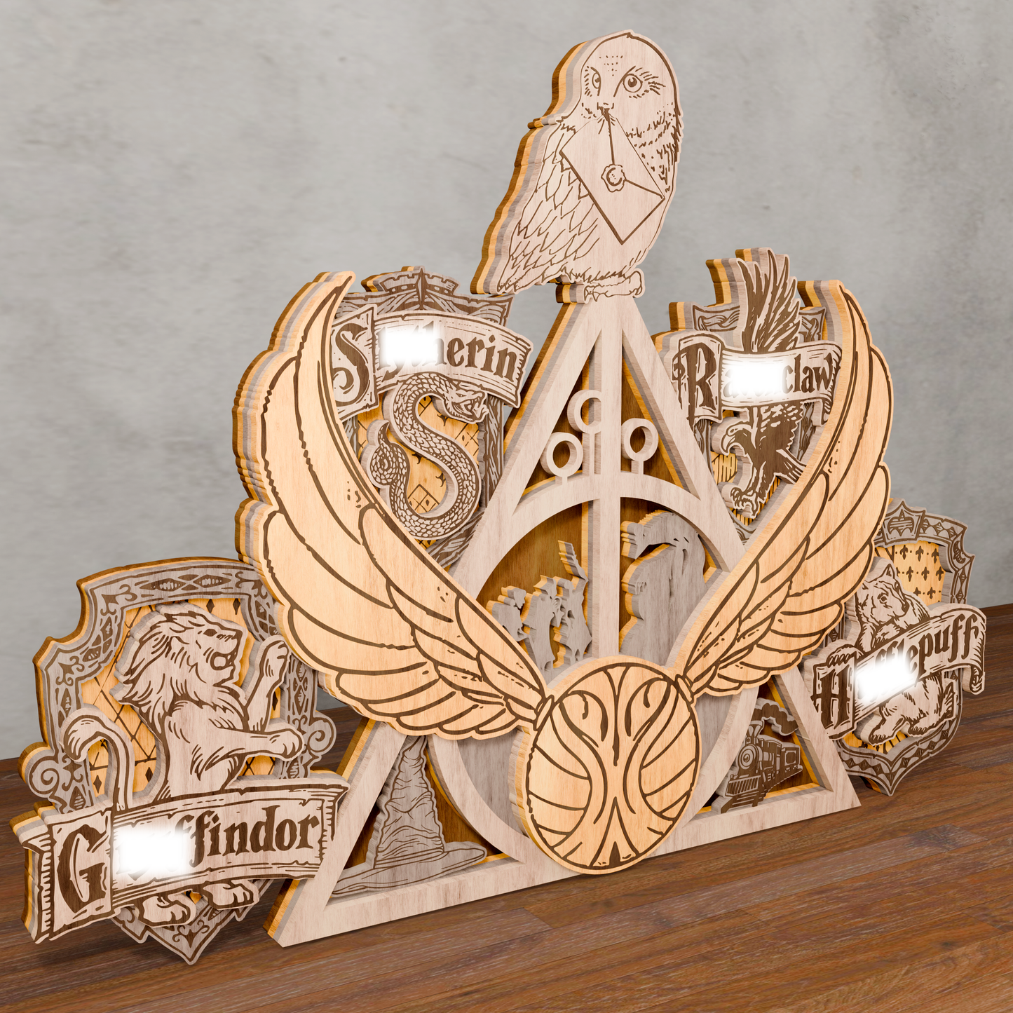 Wooden Layered Wall Art, Home Decor Laser Cut, Magical School Laser SVG, Harry Potter Hogwarts Crest SVG, Quidditch & House Designs, Laser Cut Files