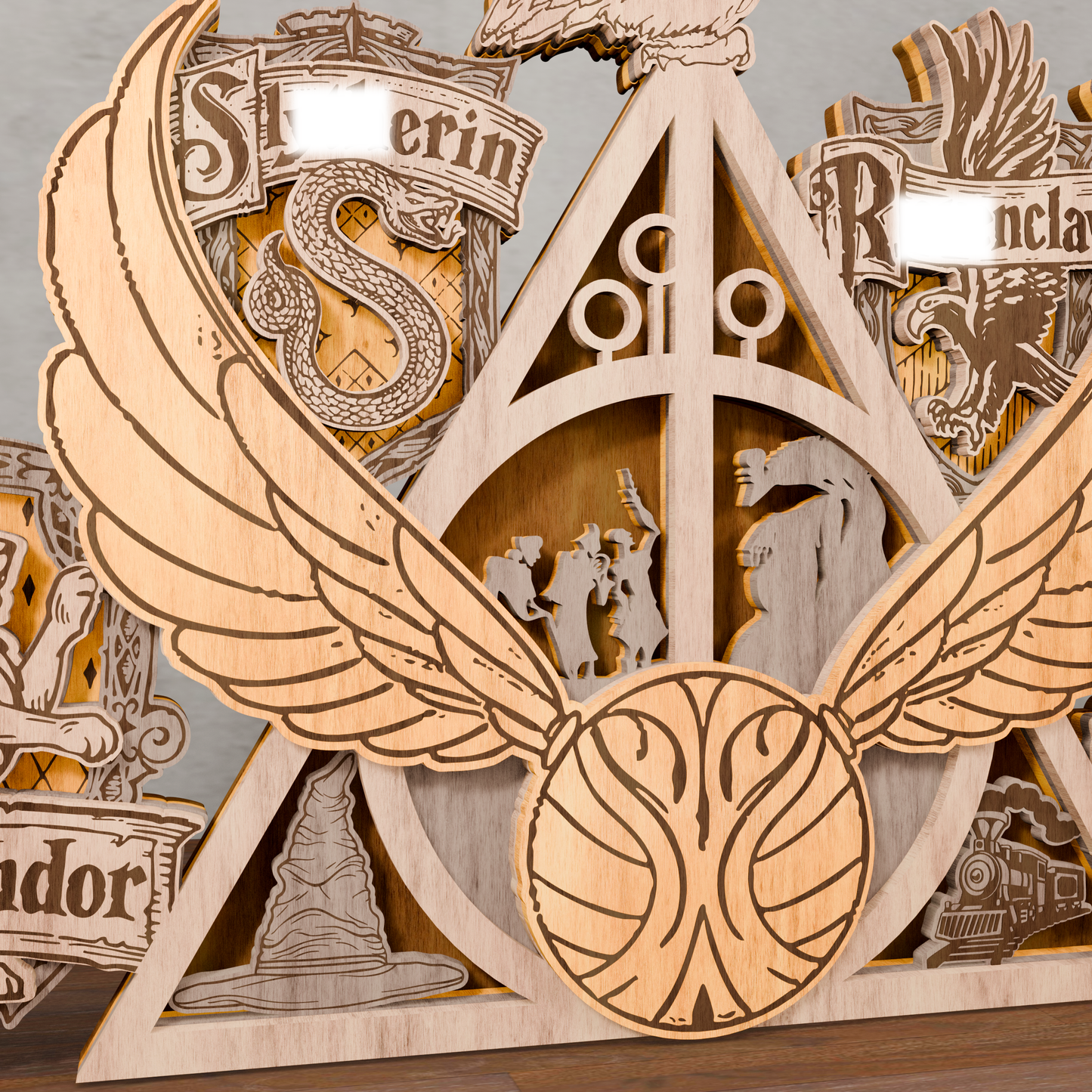 Wooden Layered Wall Art, Home Decor Laser Cut, Magical School Laser SVG, Harry Potter Hogwarts Crest SVG, Quidditch & House Designs, Laser Cut Files