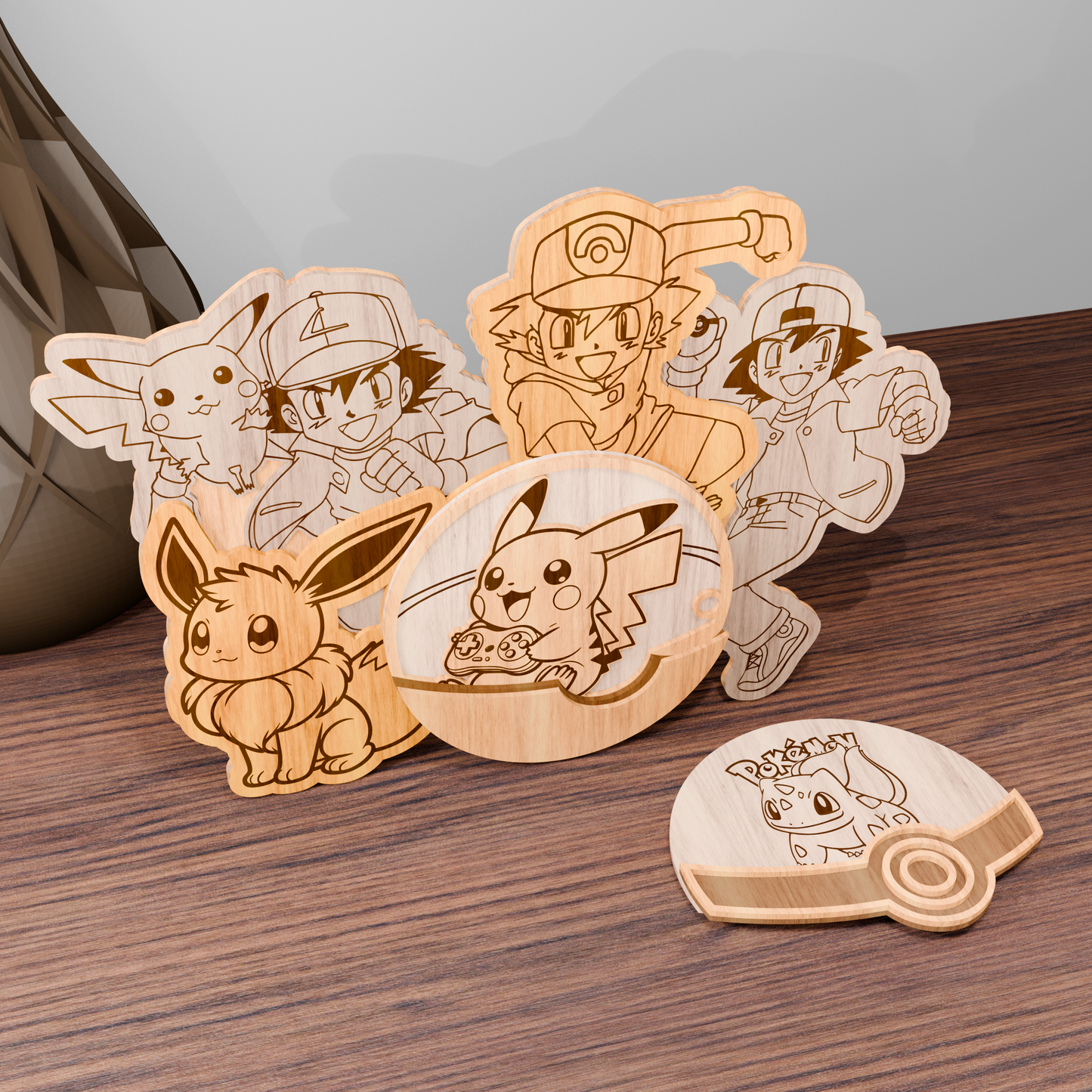 Anime Gamer Pikachu & Friends Multilayer SVG – Cute Pokemon-Inspired Laser Cut File for Wall Decor, Kids Room, Otaku Gift