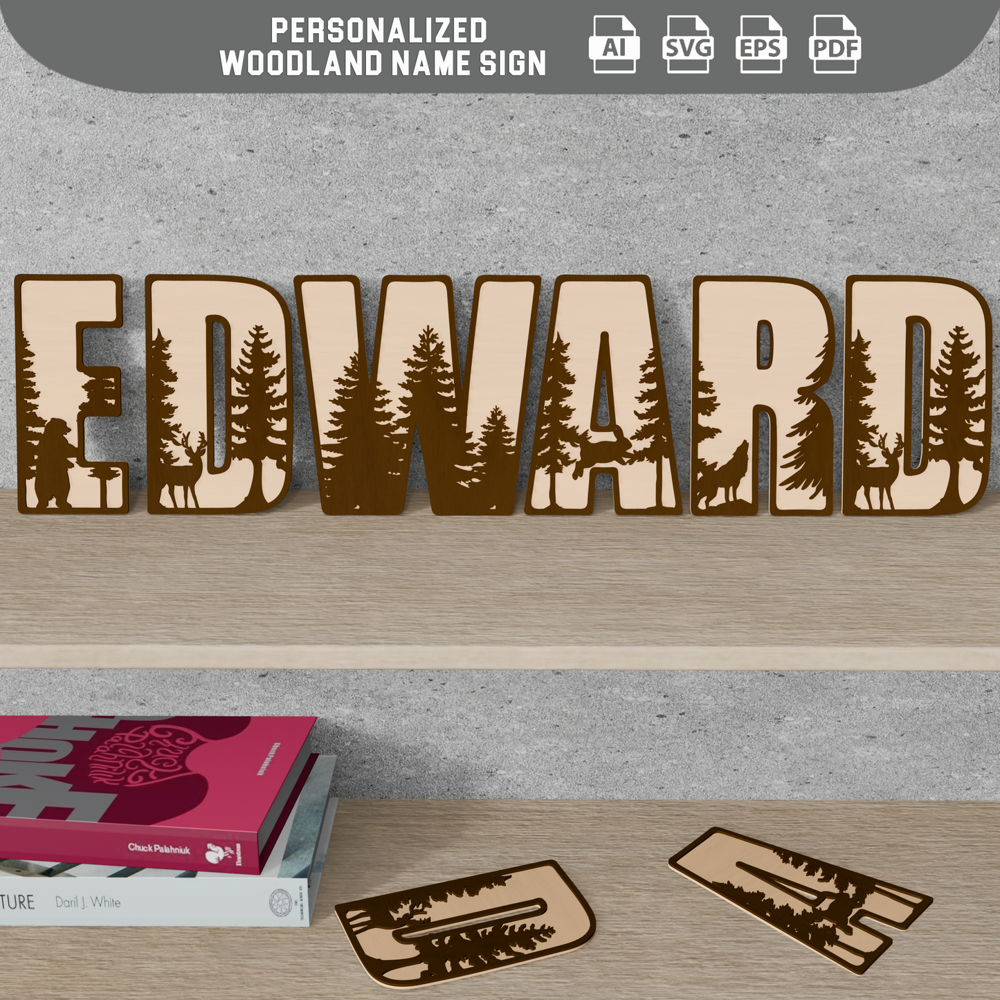 Personalized Woodland Alphabet Sign – Laser Cut 26 Letters with Nature & Forest Design – Customizable Name Decor for Home, Nursery, or Gifts