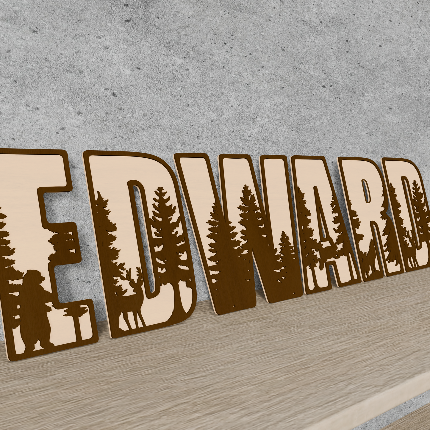 Personalized Woodland Alphabet Sign – Laser Cut 26 Letters with Nature & Forest Design – Customizable Name Decor for Home, Nursery, or Gifts