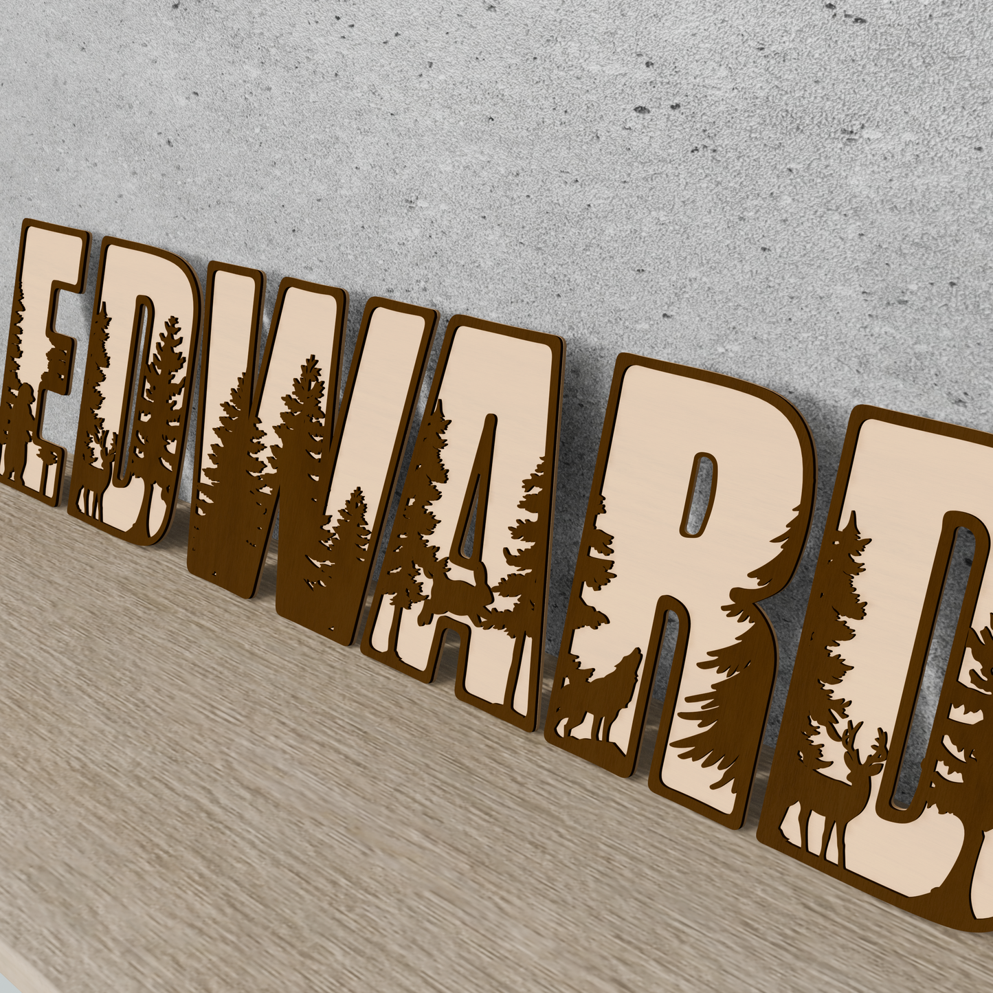 Personalized Woodland Alphabet Sign – Laser Cut 26 Letters with Nature & Forest Design – Customizable Name Decor for Home, Nursery, or Gifts