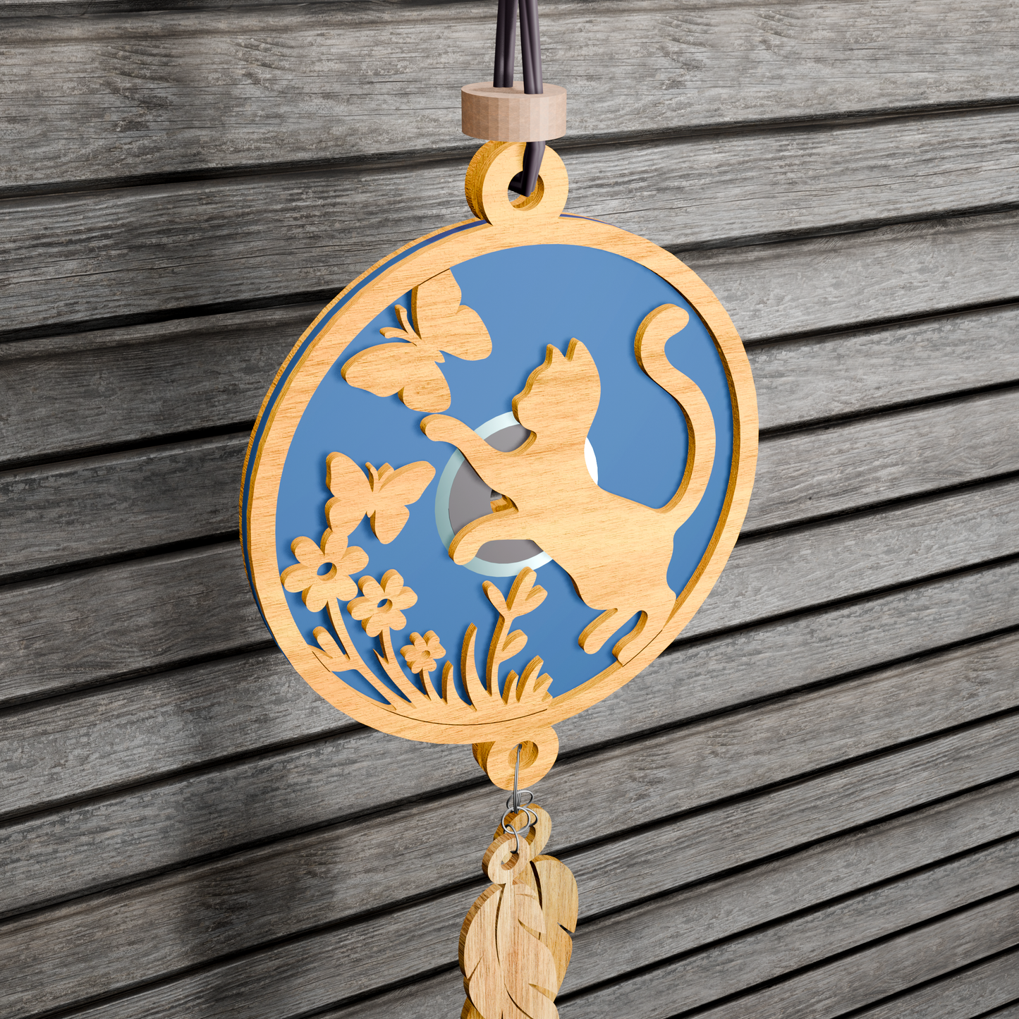 Cat and Butterflies Suncatcher SVG for Laser, Cat Suncatcher Car Charm SVG, Hanging Ornament SVG, File, cat Glowforge Cut File, cat svg