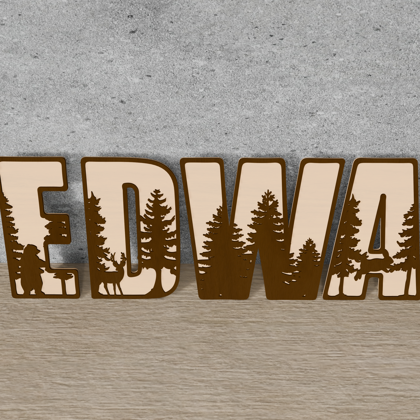 Personalized Woodland Alphabet Sign – Laser Cut 26 Letters with Nature & Forest Design – Customizable Name Decor for Home, Nursery, or Gifts