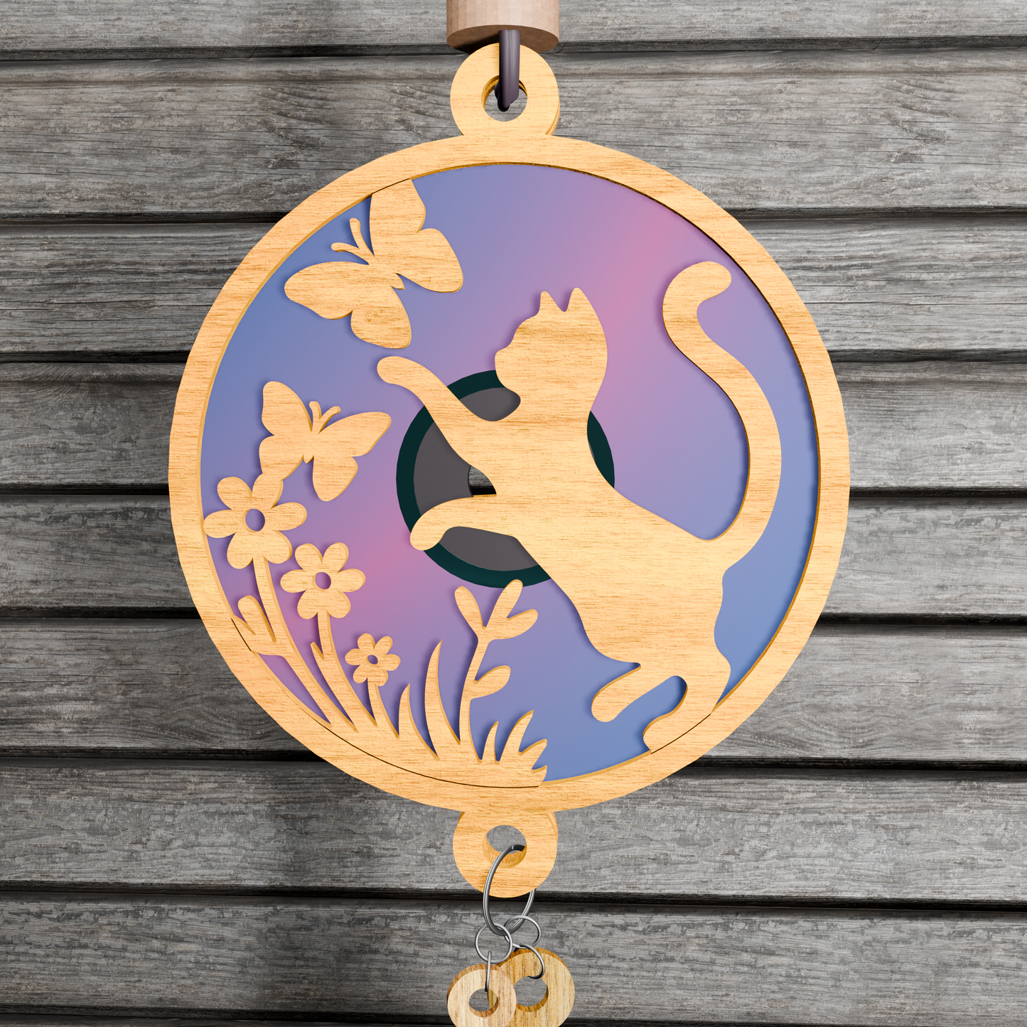 Cat and Butterflies Suncatcher SVG for Laser, Cat Suncatcher Car Charm SVG, Hanging Ornament SVG, File, cat Glowforge Cut File, cat svg