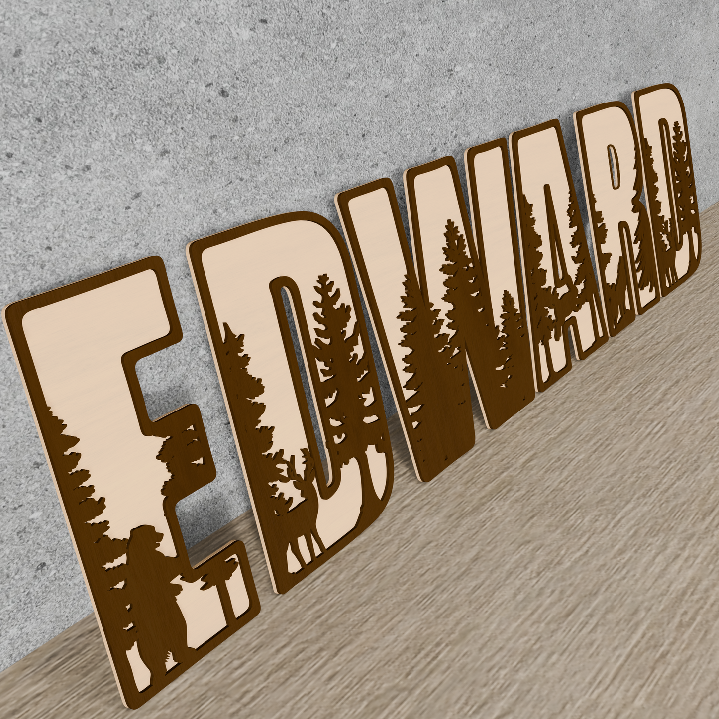 Personalized Woodland Alphabet Sign – Laser Cut 26 Letters with Nature & Forest Design – Customizable Name Decor for Home, Nursery, or Gifts