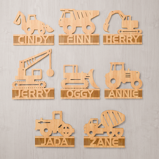 Construction vehicle with Custome Name SVG bundle, 8 designs, Vector files, Laser cut file, Instant download Digital file, Home Decor, Nursery Decor