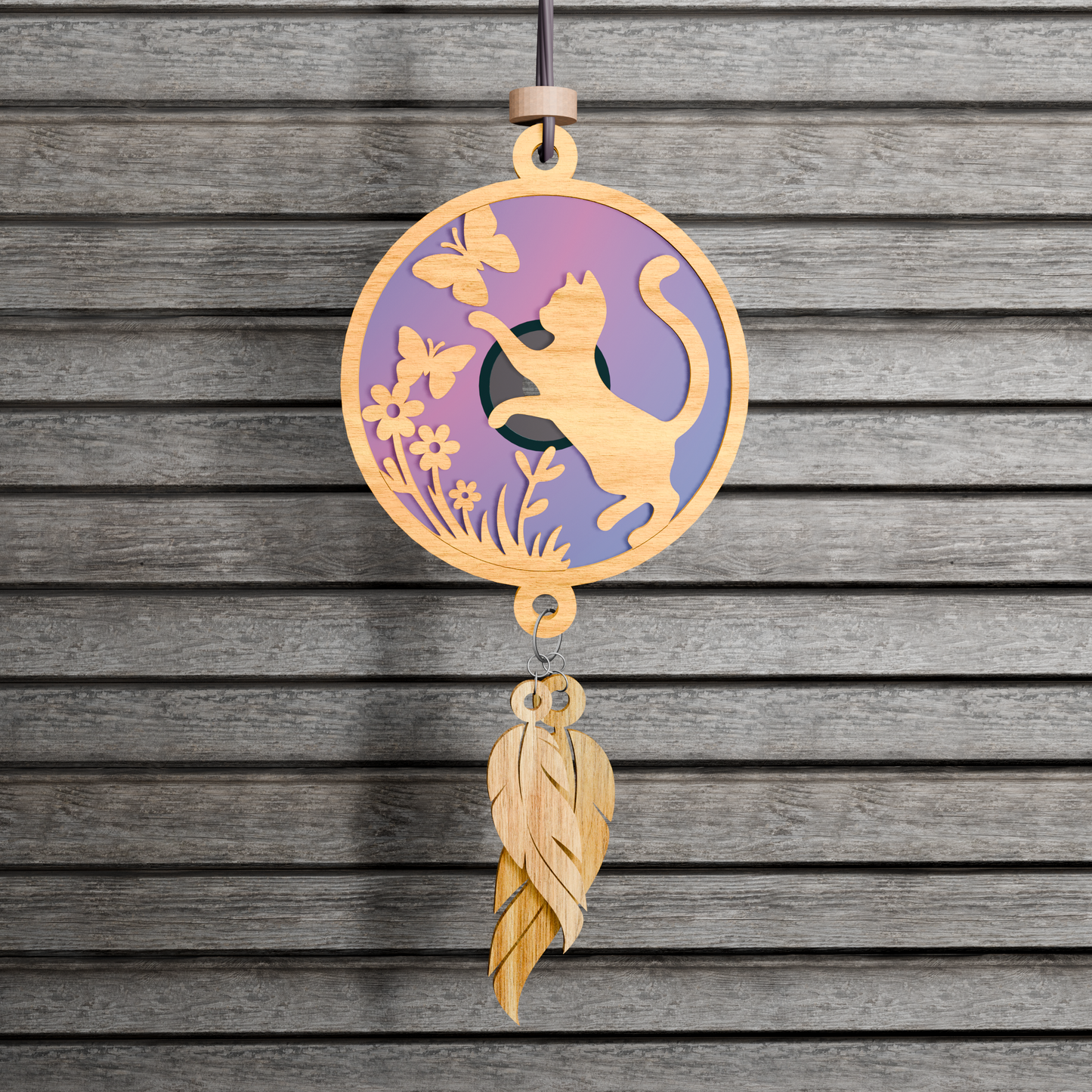 Cat and Butterflies Suncatcher SVG for Laser, Cat Suncatcher Car Charm SVG, Hanging Ornament SVG, File, cat Glowforge Cut File, cat svg