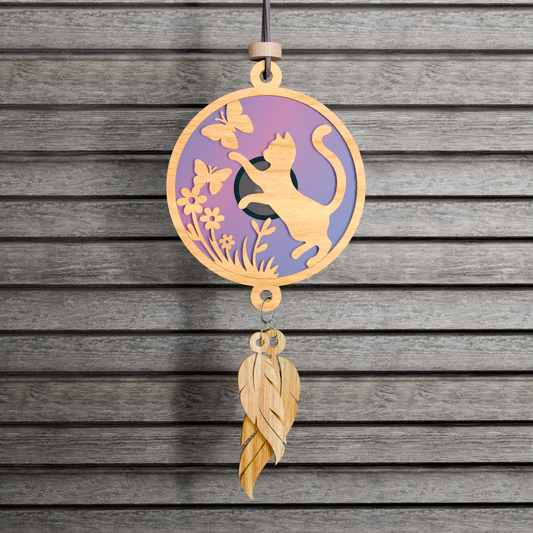 Cat and Butterflies Suncatcher SVG for Laser, Cat Suncatcher Car Charm SVG, Hanging Ornament SVG, File, cat Glowforge Cut File, cat svg