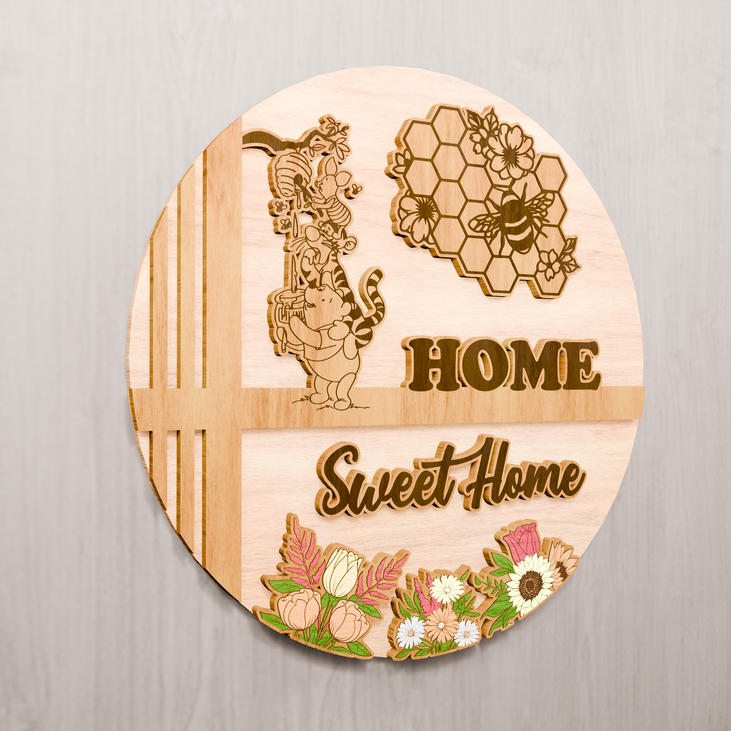 Home Sweet Home Cartoon Sign, Digital Download, Round door hanger, Glowforge laser file, Cricut, Home Decor Svg, Round Sign Svg