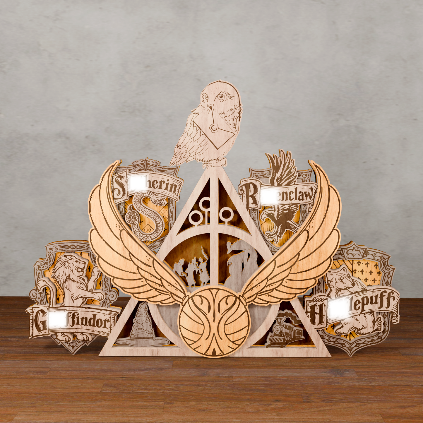 Wooden Layered Wall Art, Home Decor Laser Cut, Magical School Laser SVG, Harry Potter Hogwarts Crest SVG, Quidditch & House Designs, Laser Cut Files