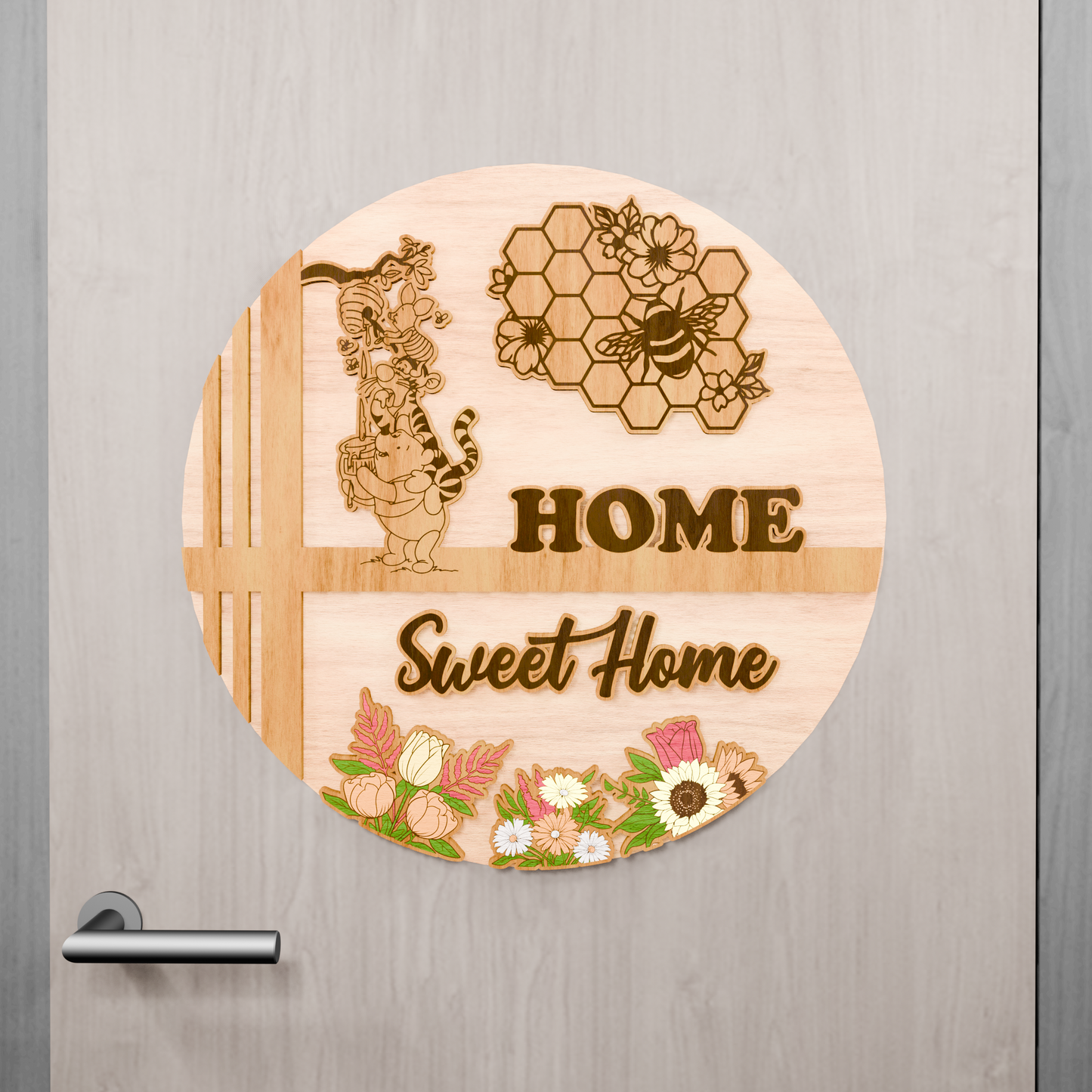 Home Sweet Home Cartoon Sign, Digital Download, Round door hanger, Glowforge laser file, Cricut, Home Decor Svg, Round Sign Svg