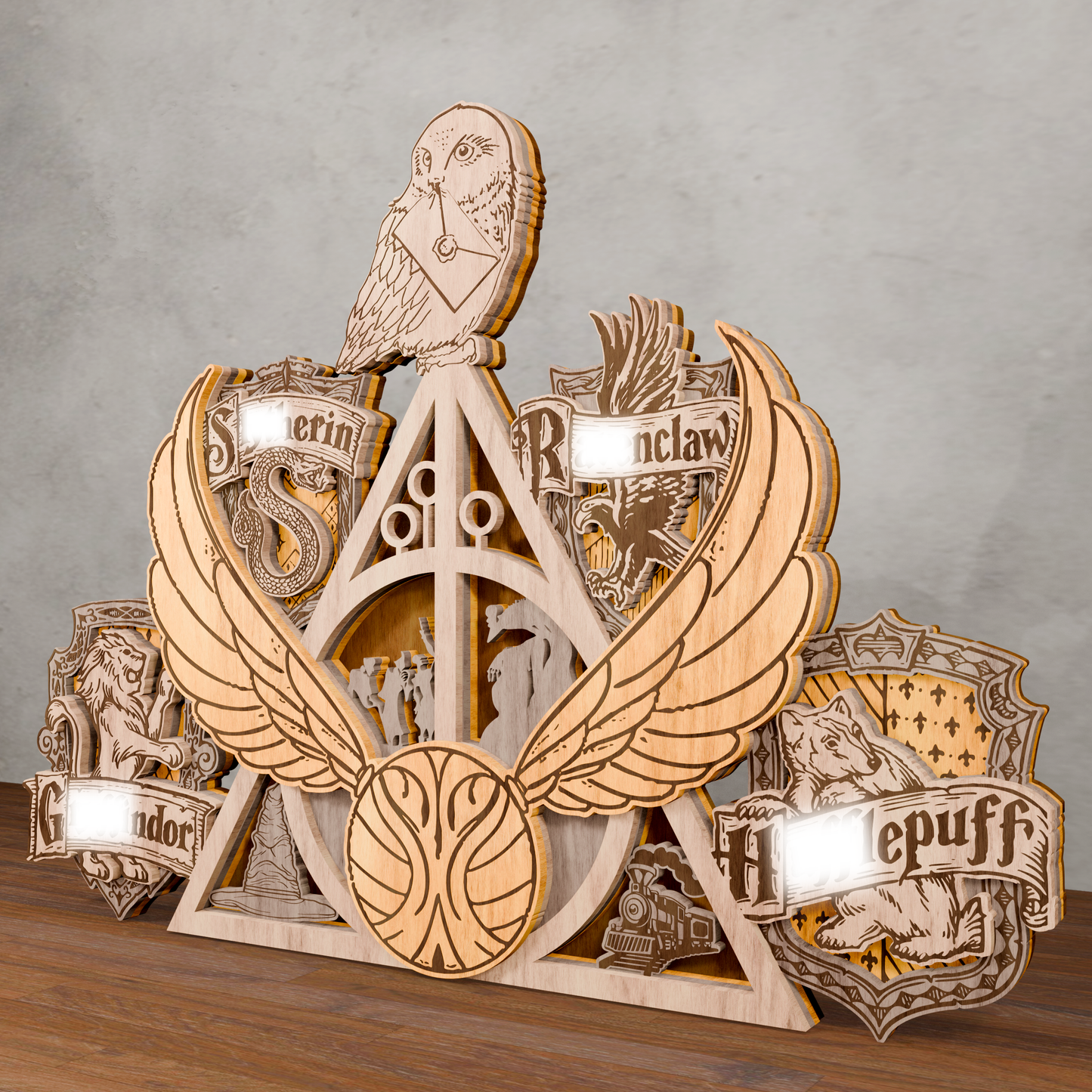 Wooden Layered Wall Art, Home Decor Laser Cut, Magical School Laser SVG, Harry Potter Hogwarts Crest SVG, Quidditch & House Designs, Laser Cut Files