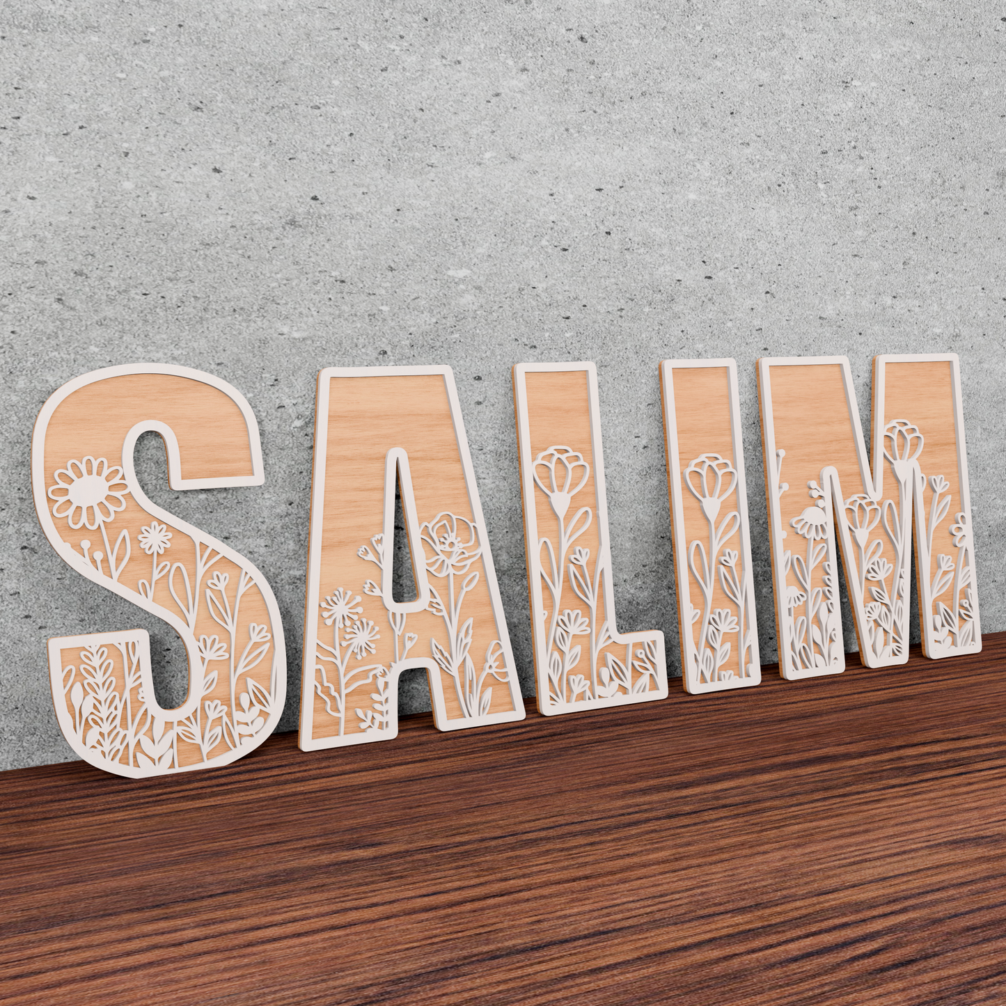Floral Name Sign SVG | Custom Wooden Name Decor | Laser Cut Personalized Name | Floral Alphabet SVG | Custom Laser Cut Letters | A-Z Floral Letter Design