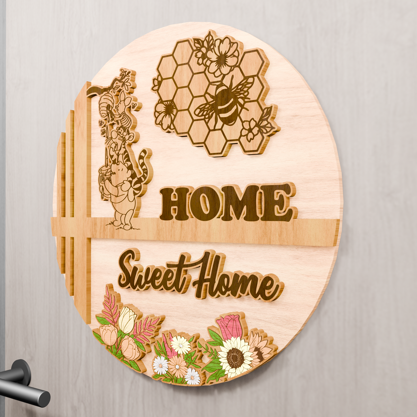 Home Sweet Home Cartoon Sign, Digital Download, Round door hanger, Glowforge laser file, Cricut, Home Decor Svg, Round Sign Svg