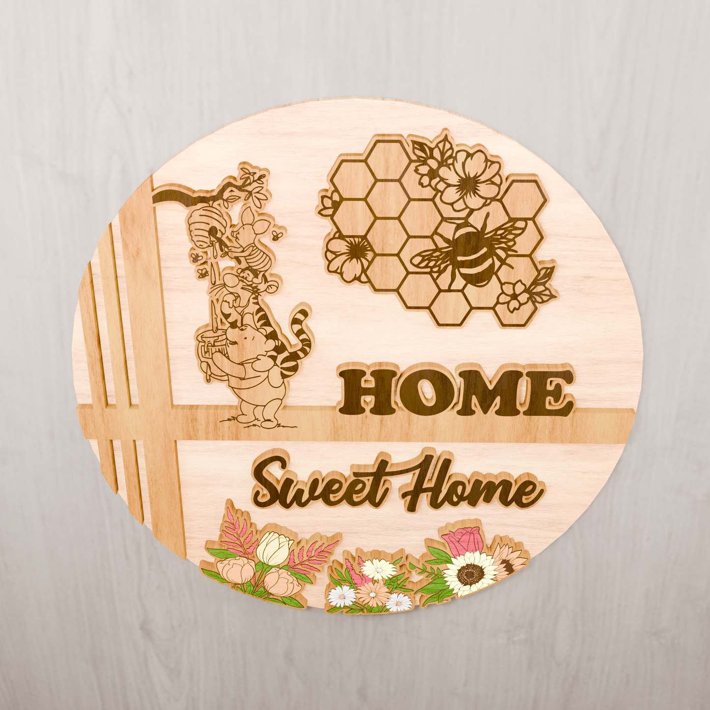 Home Sweet Home Cartoon Sign, Digital Download, Round door hanger, Glowforge laser file, Cricut, Home Decor Svg, Round Sign Svg