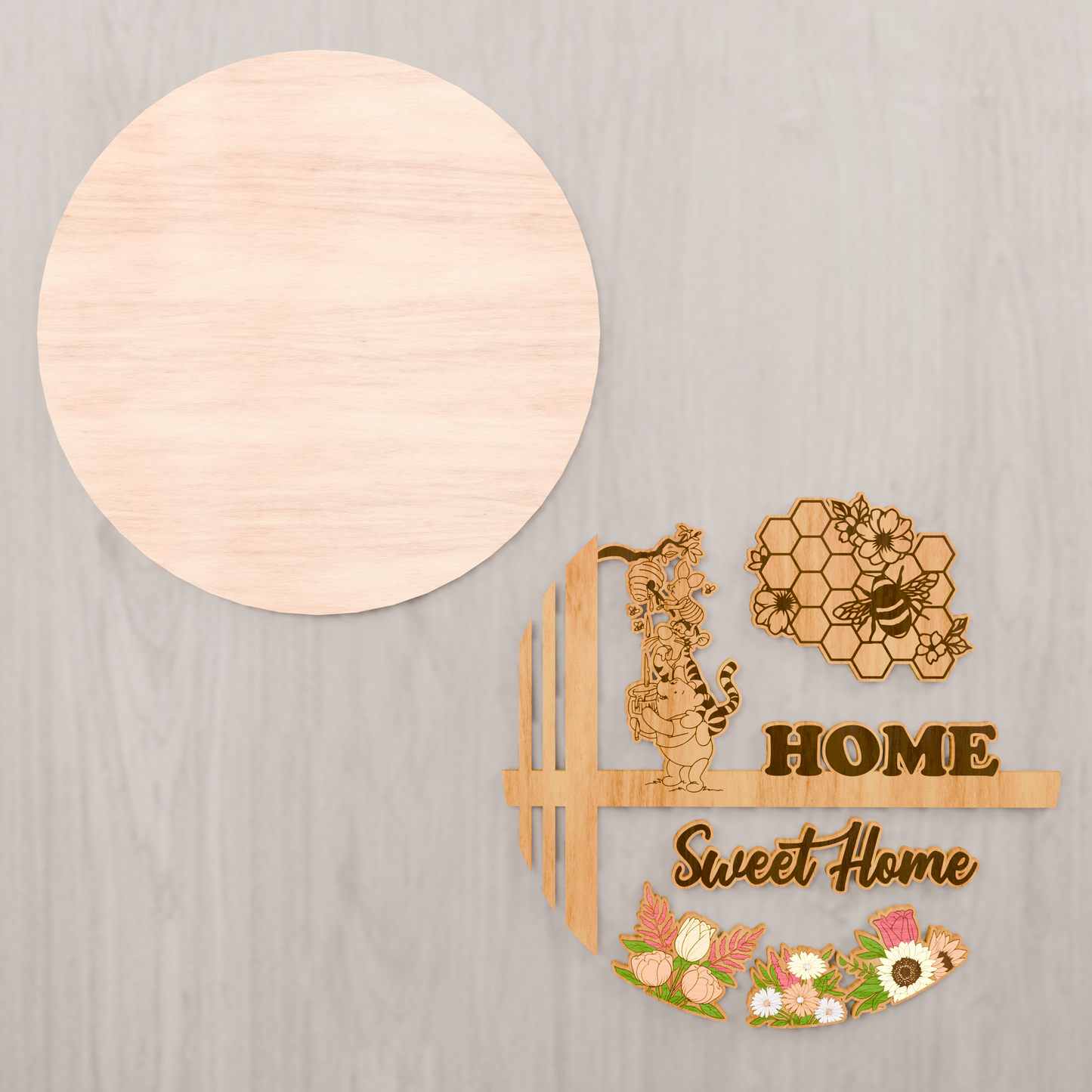 Home Sweet Home Cartoon Sign, Digital Download, Round door hanger, Glowforge laser file, Cricut, Home Decor Svg, Round Sign Svg