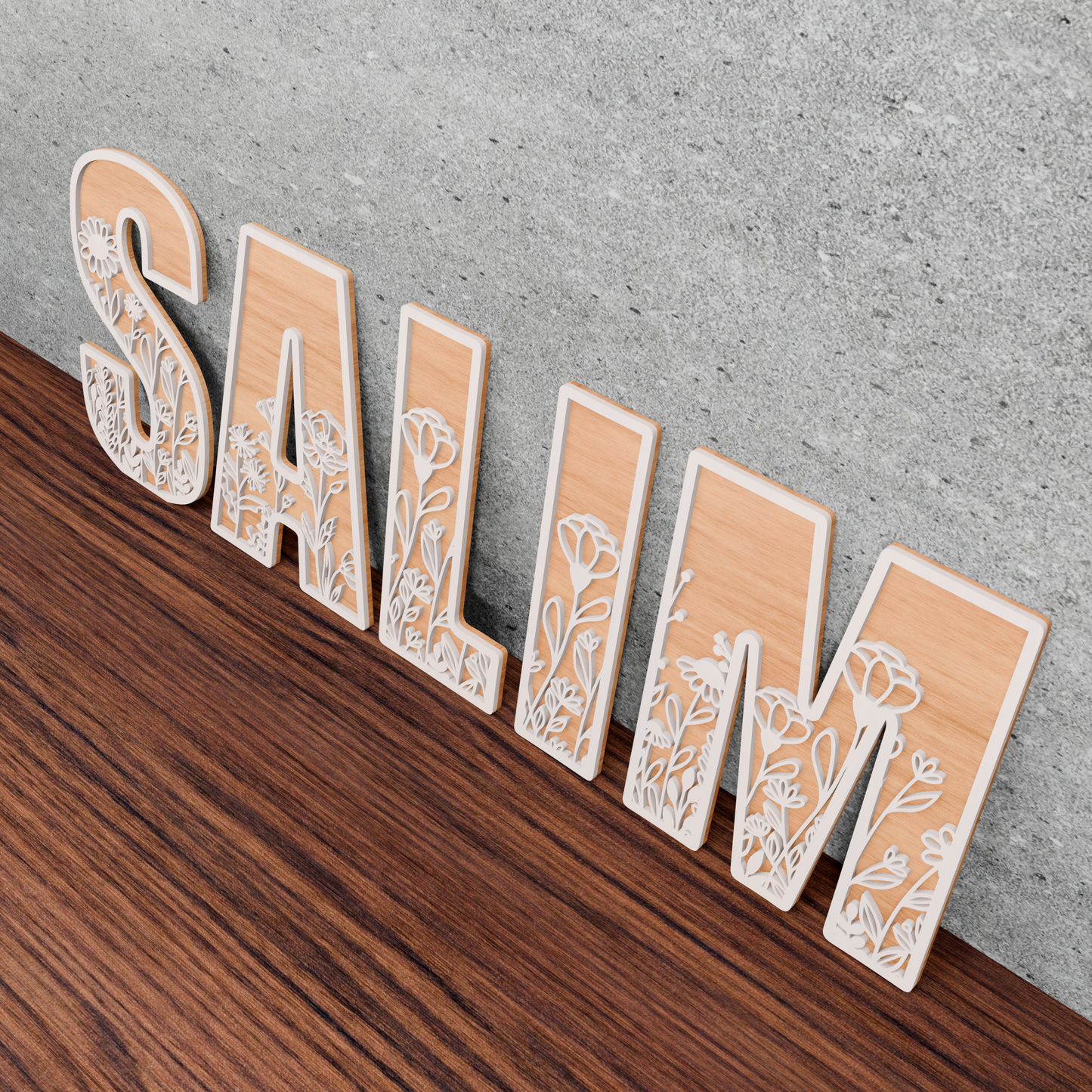 Floral Name Sign SVG | Custom Wooden Name Decor | Laser Cut Personalized Name | Floral Alphabet SVG | Custom Laser Cut Letters | A-Z Floral Letter Design