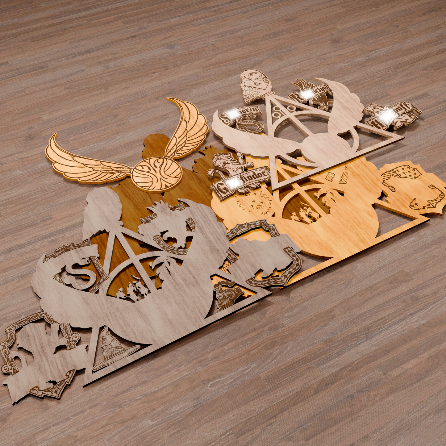 Wooden Layered Wall Art, Home Decor Laser Cut, Magical School Laser SVG, Harry Potter Hogwarts Crest SVG, Quidditch & House Designs, Laser Cut Files