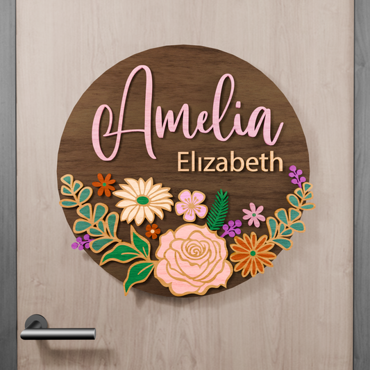 Instant Digital Download- Floral Collection Laser Ready Svg File, Laser cut File, For Glowforge or Laser Machines, Boho Floral Svg, Round Door Sign, Nursery Name Sign