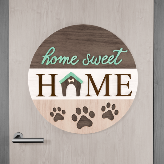 Home Sweet Home Dog House Sign, Digital download, Round door hanger svg, Glowforge laser file, Cricut, Dog lover decor, Dog welcome svg