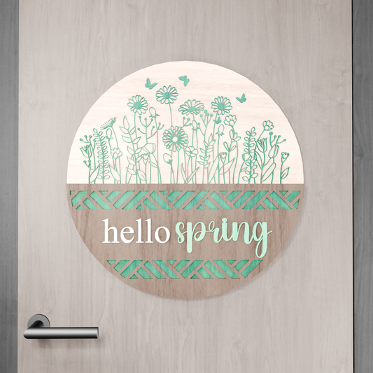Hello Spring Door Hanger SVG - Laser Cut Files - Floral SVG - Daisy SVG - Welcome Sign Svg - Front Door Sign - Glowforge Files