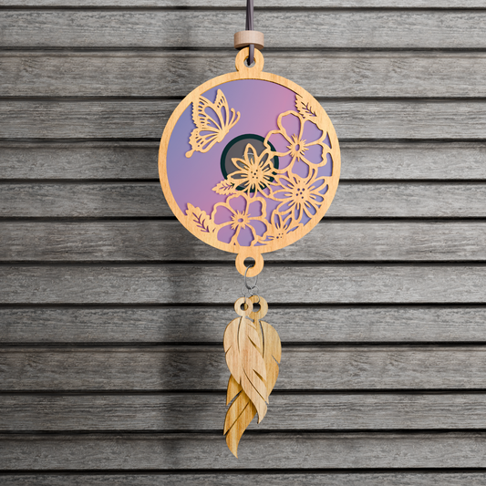 Round Butterflies and Flowers Suncatcher SVG for Laser, Flower Cut File for Glowforge, Car Charm, Butterflies Ornament, Wall Art