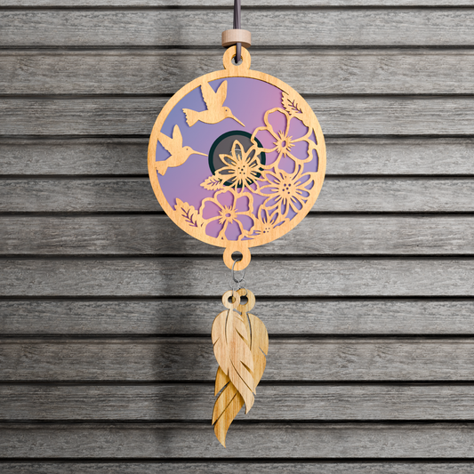 Round Hummingbird Suncatcher SVG, Hummingbirds and Flowers Ornament SVG for Laser, Glowforge Cut File, Car Charm, Garden Wall Art, Memorial