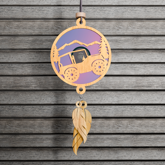 Off Road Suncatcher SVG for Laser, Round Sun Catcher Offroad Cut File for Glowforge, Car Charm, Off Road Vehicle Ornament, Mountain Wall Art